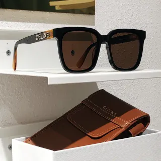 Celine CT-01 نظارات شمسية سوداء بنية إطار مربع أسيتات سميك أمامي