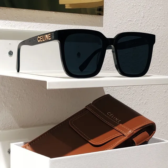 Celine CT-01 Óculos de sol pretos marrons com armação quadrada de acetato grosso frontal 6