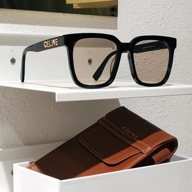 Celine CT-01 Óculos de sol pretos marrons com armação quadrada de acetato grosso frontal 8