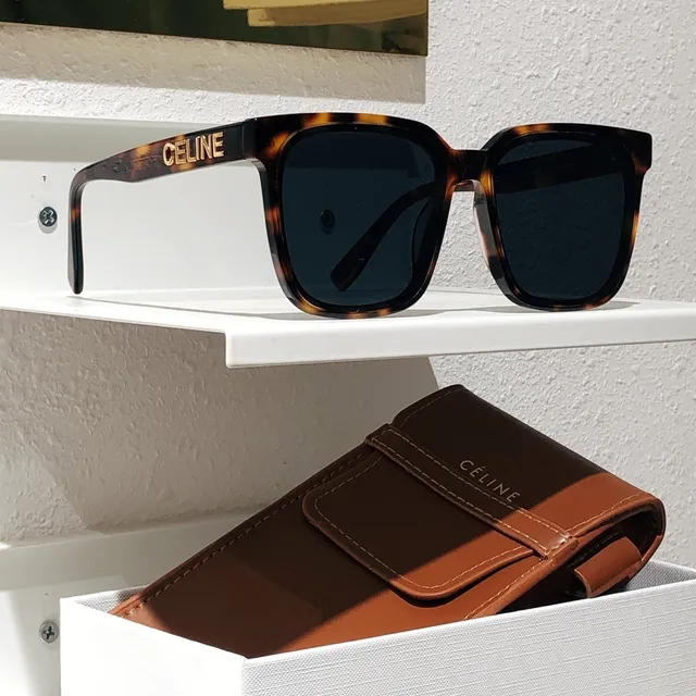 Celine CT-01 Óculos de sol pretos marrons com armação quadrada de acetato grosso frontal 9