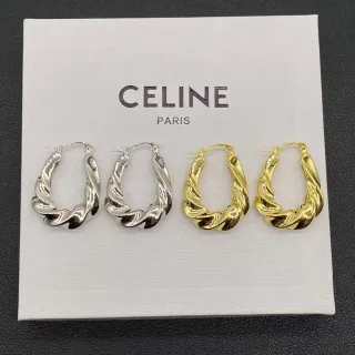 Celine فضة ذهب ملتوية حبل نسيج شكل حلقة أقراط