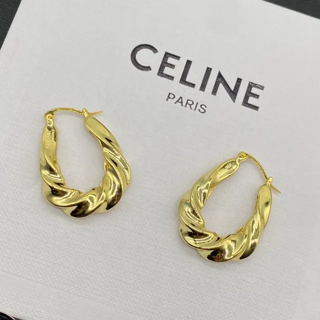 Celine Argent Or Texture Corde Tordue Silhouette Boucles d'oreilles 2