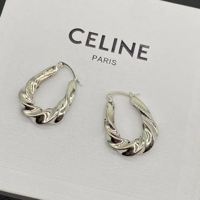 Celine Argent Or Texture Corde Tordue Silhouette Boucles d'oreilles 3