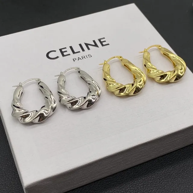 Celine Argent Or Texture Corde Tordue Silhouette Boucles d'oreilles 4