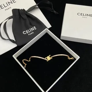 Celine Triomphe Crystal-Pavé Logo Motif Gold-Tone Bracelet