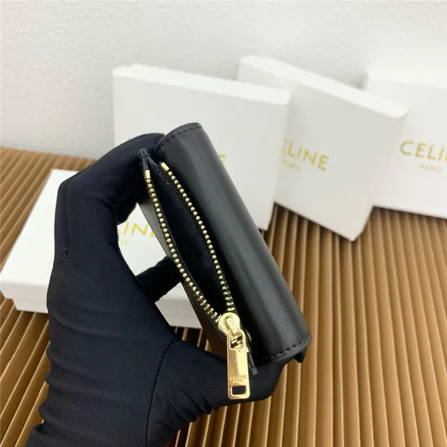 Celine Triomphe Multicolore Flap Pliable Fermoir Doré Petit Portefeuille 15