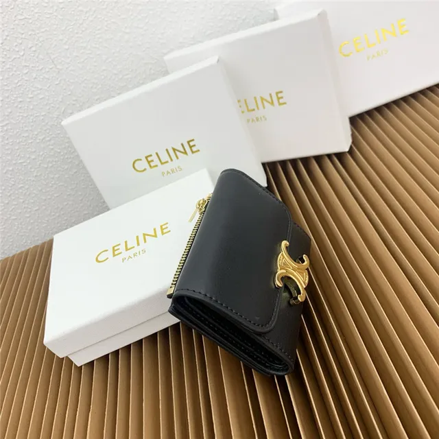 Celine Triomphe Multicolore Flap Pliable Fermoir Doré Petit Portefeuille 18