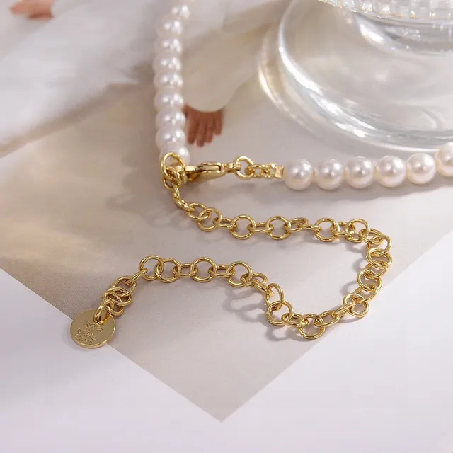 Celine Bracelet Chaîne de Perles avec Charm Cœur en Or Blanc 3