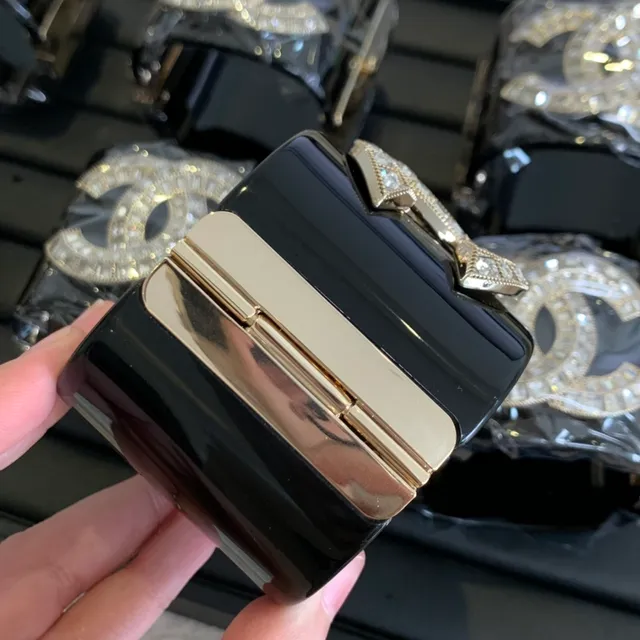 Chanel Black Gold Rigid Cuff Glossy Lacquer Bracelet 5