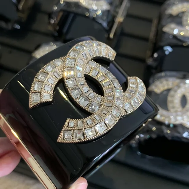 Chanel Black Gold Rigid Cuff Glossy Lacquer Bracelet 9