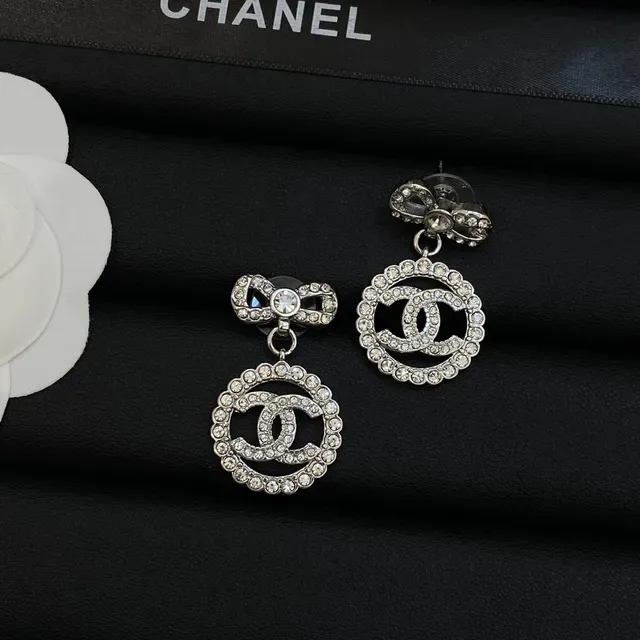 Chanel Bow and CC Crystal Drop Earrings 3
