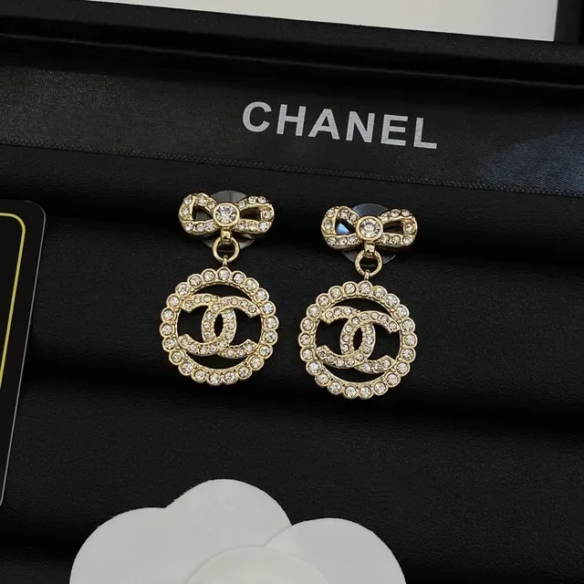 Chanel Bow and CC Crystal Drop Earrings 4