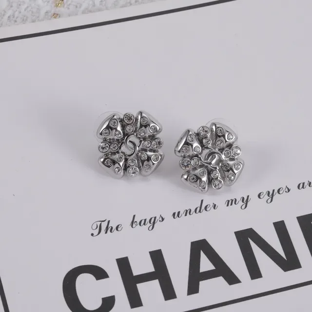 Chanel Camellia Crystal Stud Earrings 2
