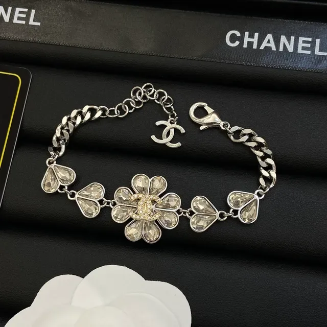 Chanel Camellia Silver White Floral Motif Crystal-Embellished Necklace 3