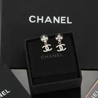 Chanel CC قطرة ذهبي شفاف كريستال-إكليل Interlocking Logo Earrings