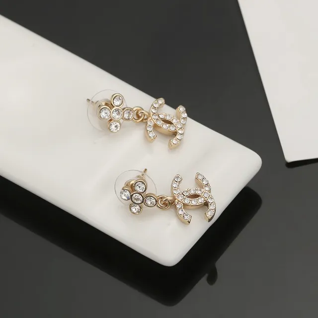 Chanel CC Drop Dourado Transparente Cristal-Embellished Interlocking Logo Earrings 2