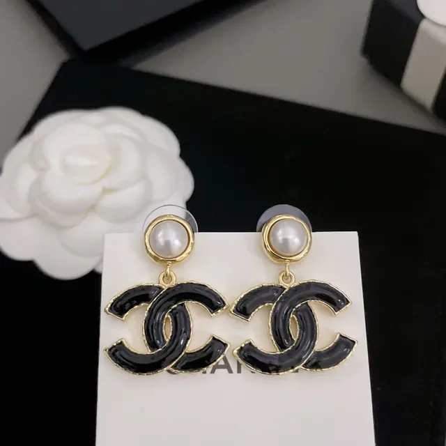 Chanel CC أقراط قطرة وردي أسود Interlocking Logo إنهاء مينا 7