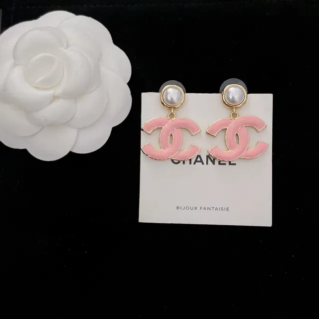 Chanel CC أقراط قطرة وردي أسود Interlocking Logo إنهاء مينا 9