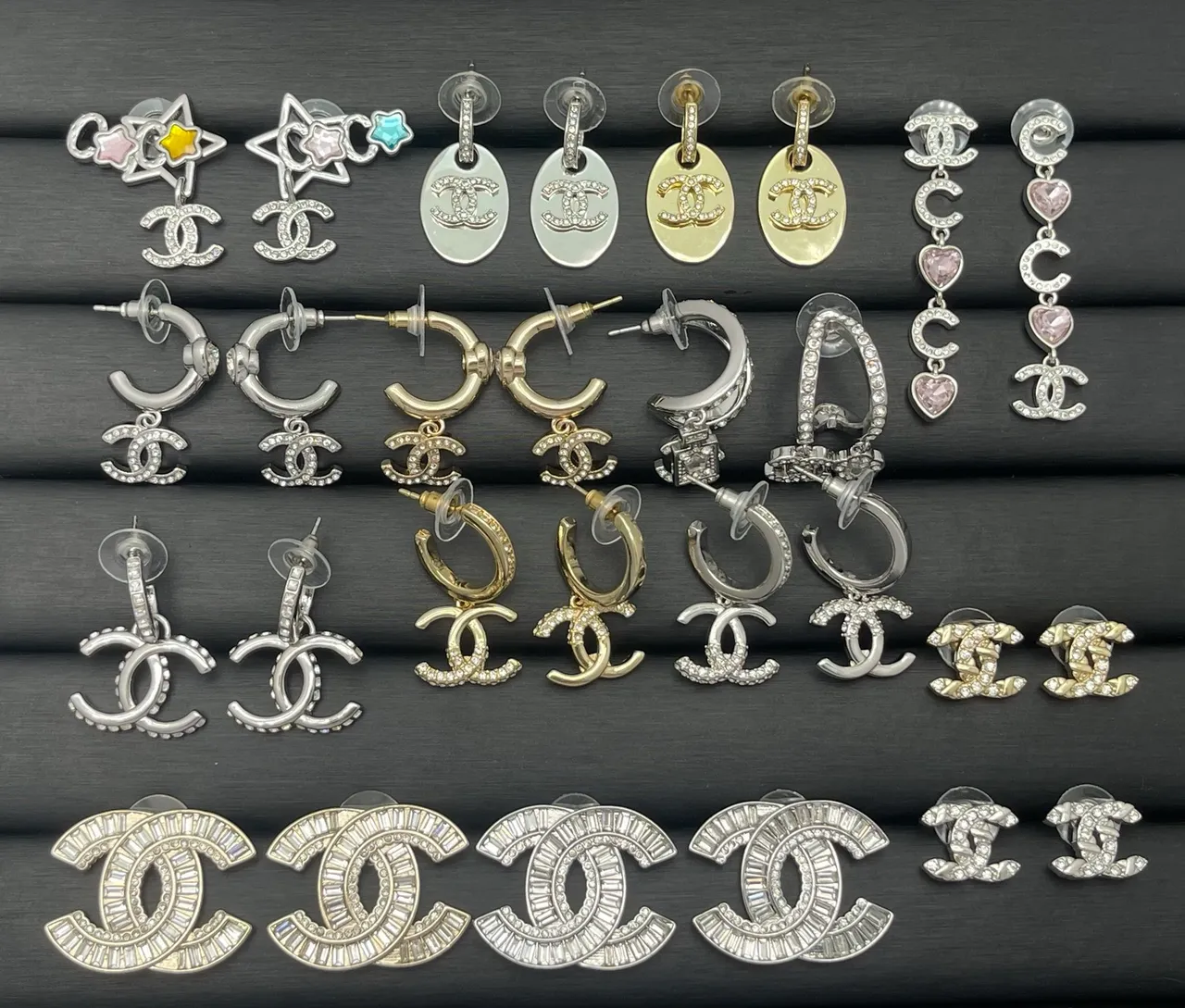 Chanel CC Logo Crystal and Enamel Earrings 3