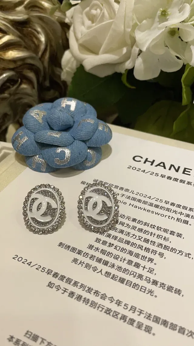 Chanel CC Logo Crystal Pavé Oval Stud Earrings 8