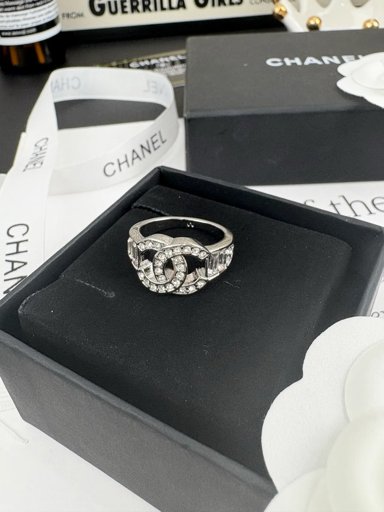 Chanel CC Ring Pavé Crystal Silver-Tone Ring 4
