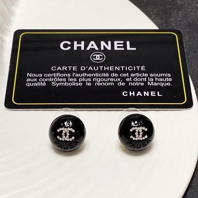 Chanel CC Stud Black Silver Glossy Resin Crystal-Embellished Interlocking Logo Earrings 9