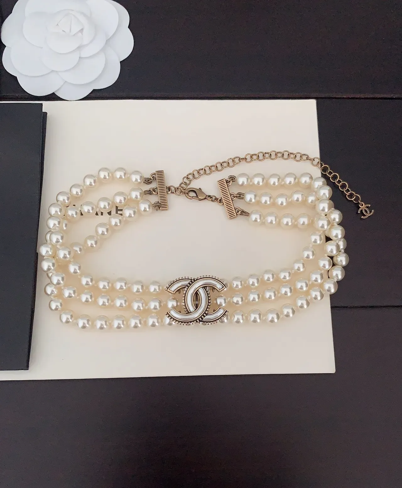 Chanel Classic Pearl Necklace Beige Gold Multi-Strand CC Clasp Necklace 4