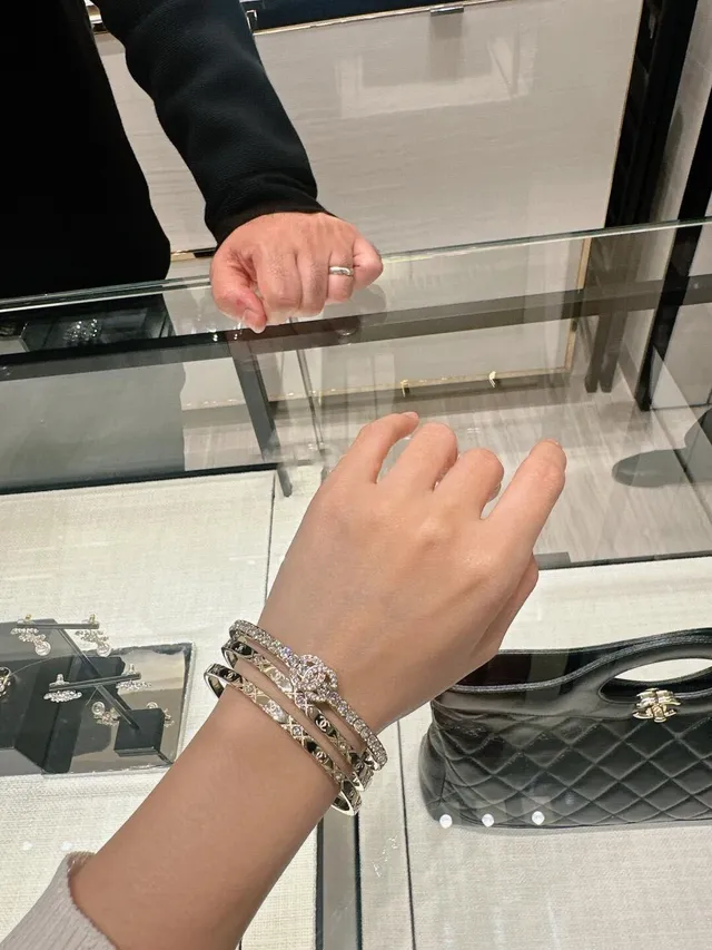 Chanel Crystal-Embellished CC Logo Gold-Tone Triple Bangle Bracelets 5