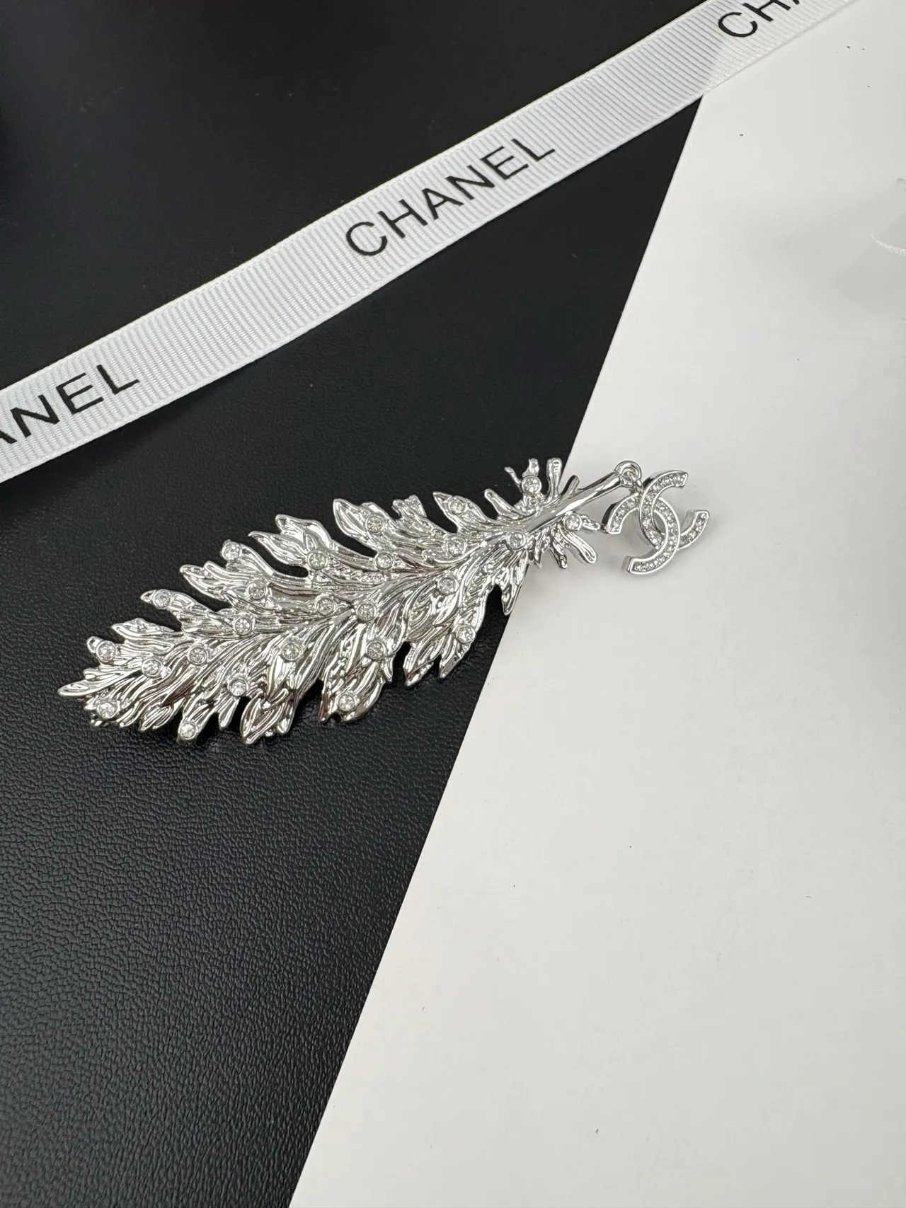 Chanel Feather Brooch Silver-Tone Pavé Crystal Brooch 2