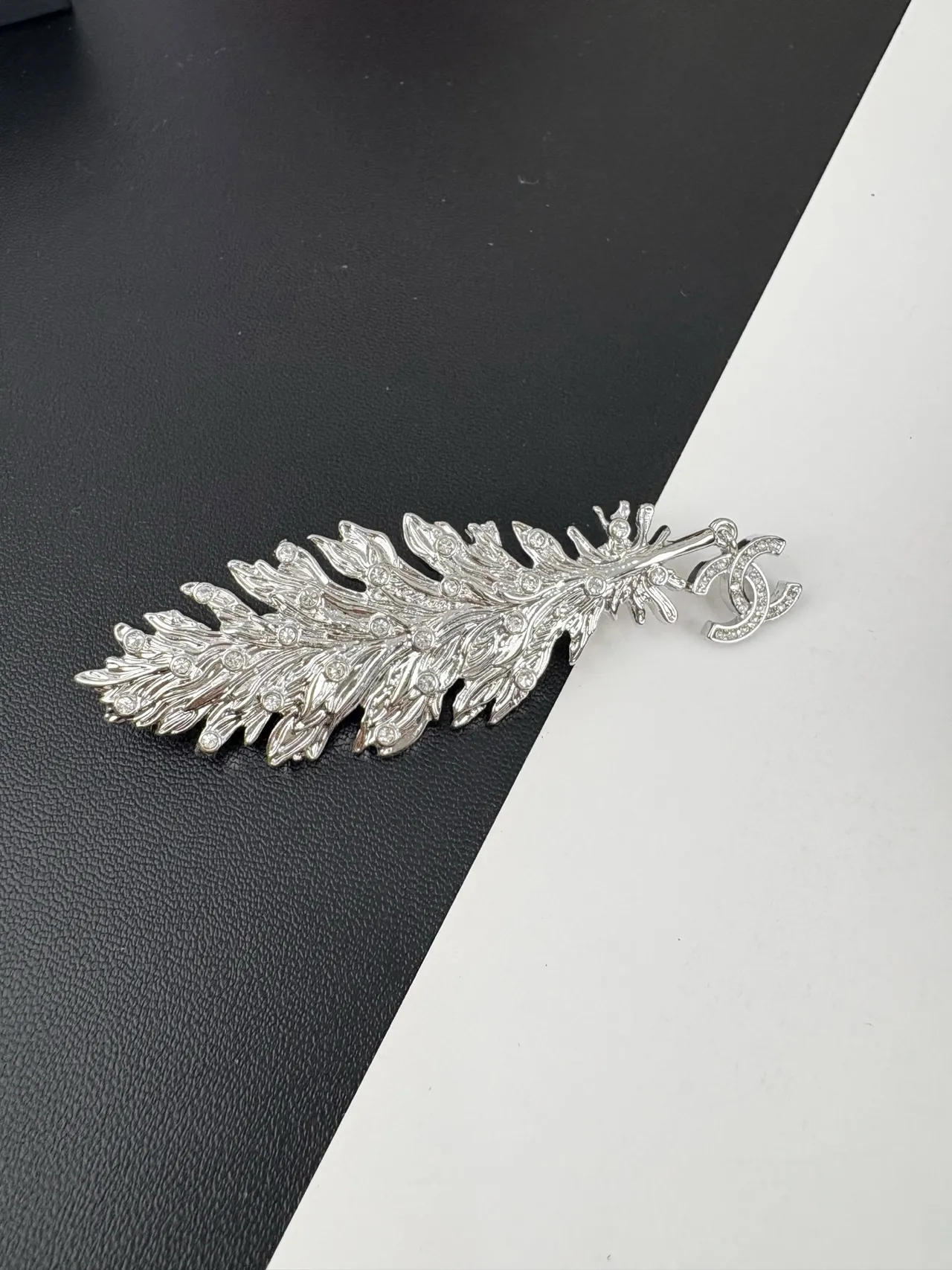 Chanel Feather Brooch Silver-Tone Pavé Crystal Brooch 4