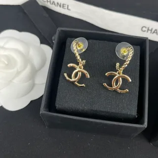 Chanel Gold Black Interlocking CC Logo Earrings