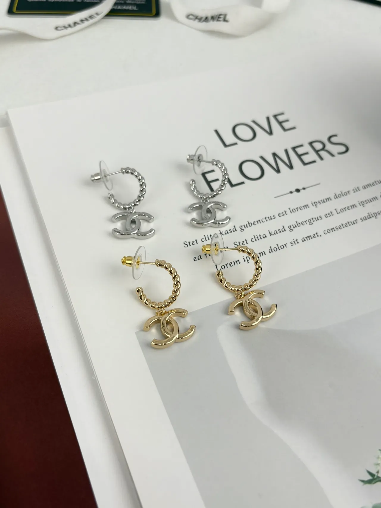 Chanel Gold Black Interlocking CC Logo Earrings 9