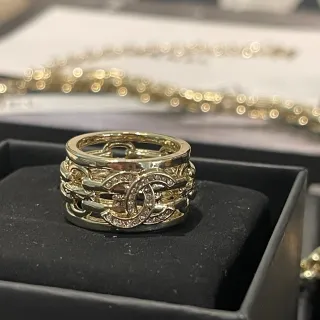 Chanel Anel Ouro Prata Multi-Banda Pavé Cristal