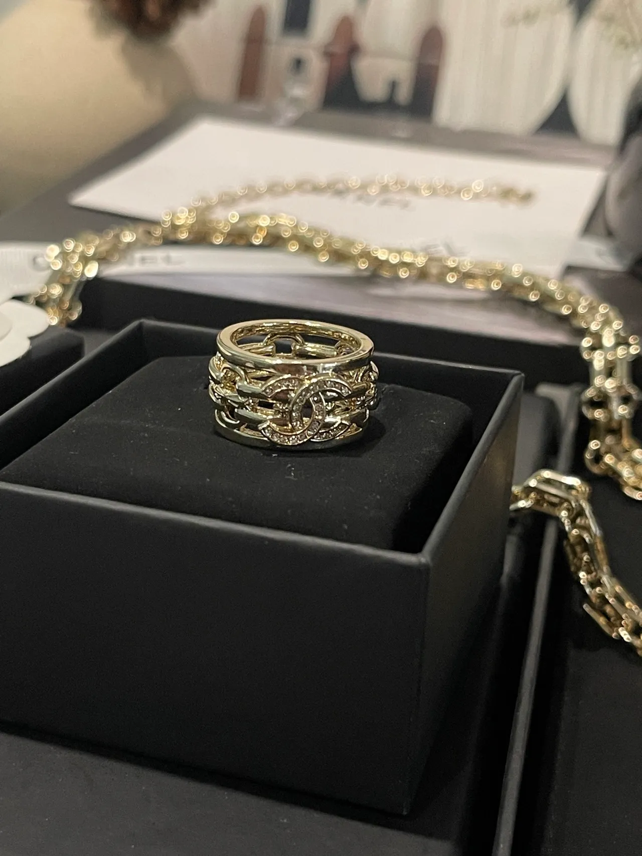 Chanel Gold Silver Multi-Band Pavé Crystal Ring 4