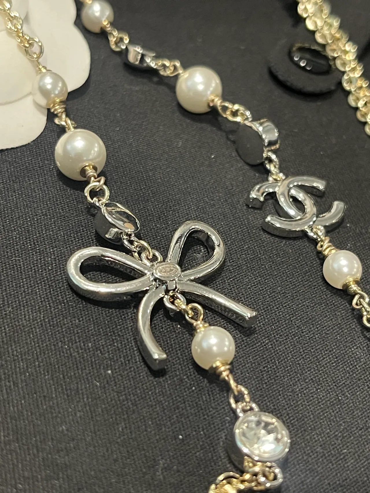 Chanel Gold White Layered Pearl-and-Crystal Necklace 3