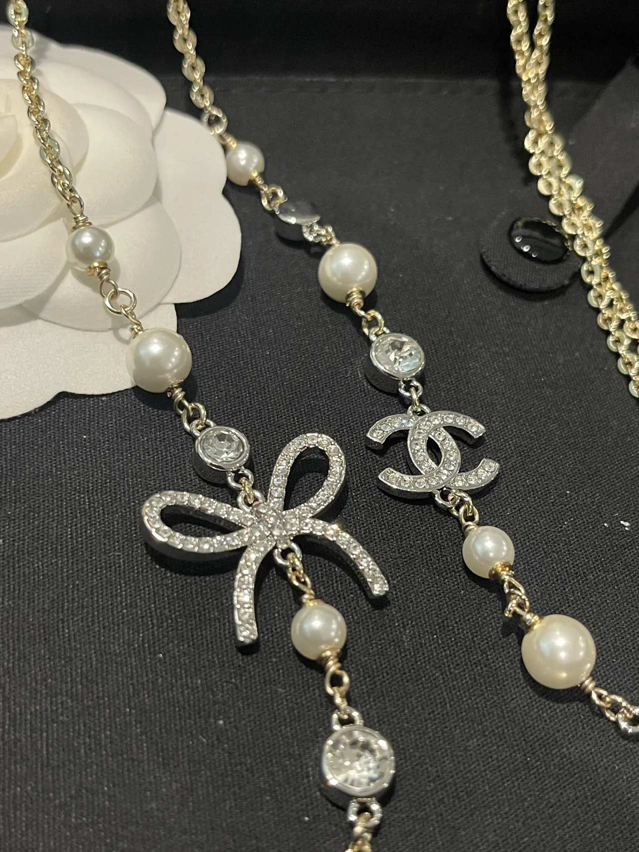 Chanel Gold White Layered Pearl-and-Crystal Necklace 5