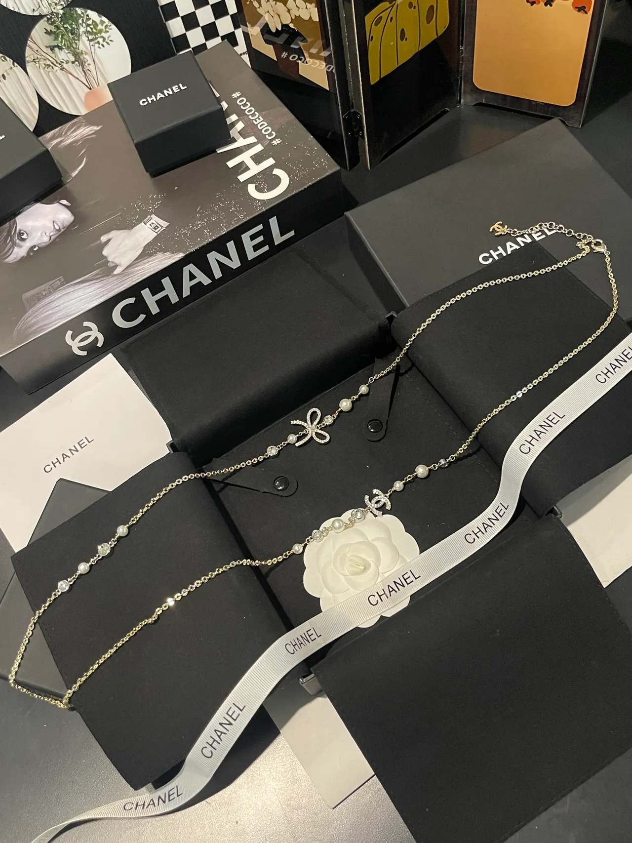 Chanel Gold White Layered Pearl-and-Crystal Necklace 9