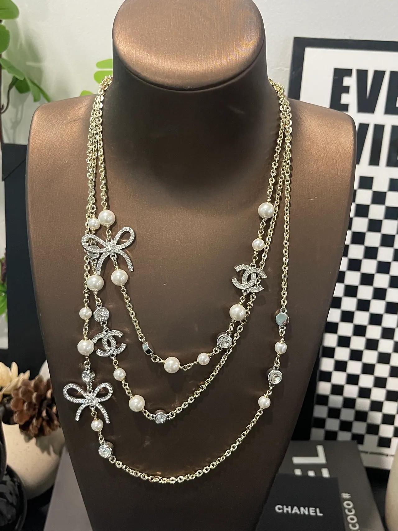Chanel Gold White Layered Pearl-and-Crystal Necklace 11