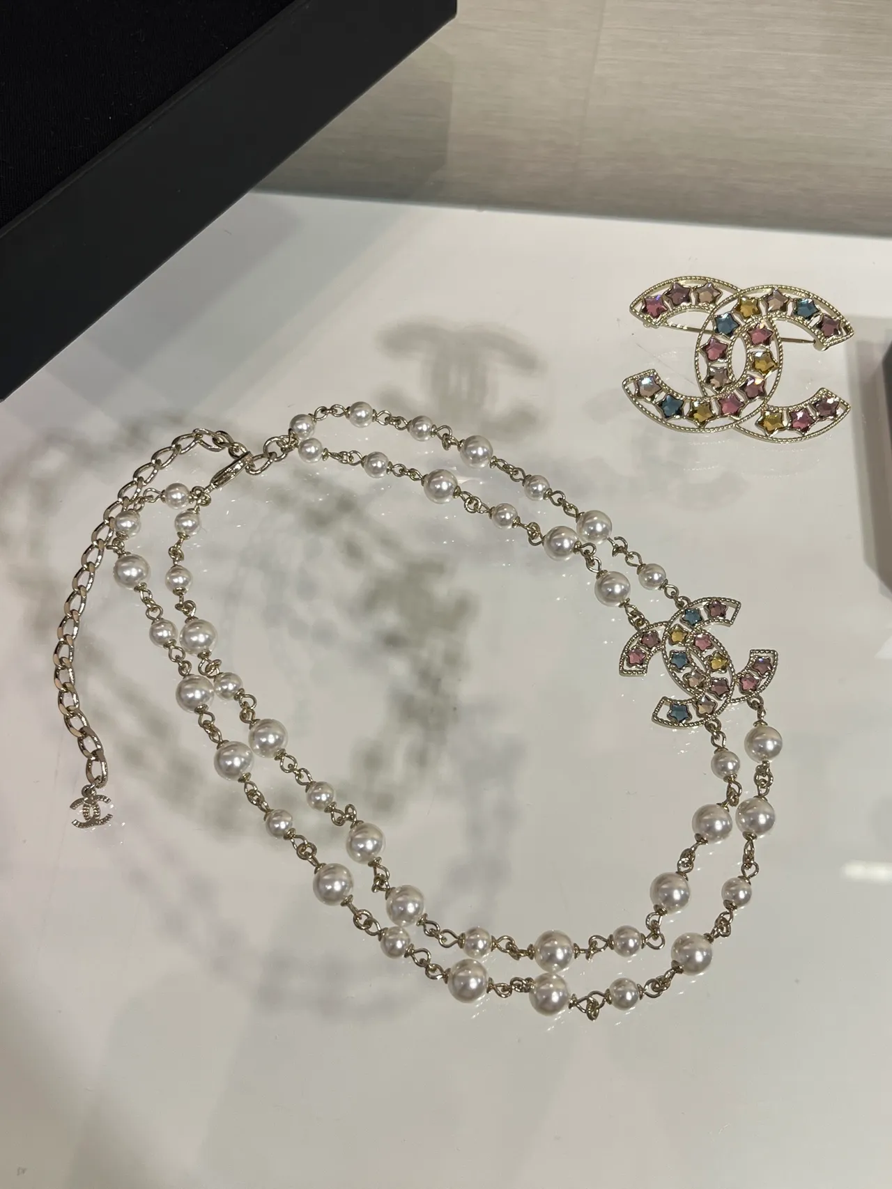 Chanel Pearl and Chain Crystal CC Pendant Necklace 3