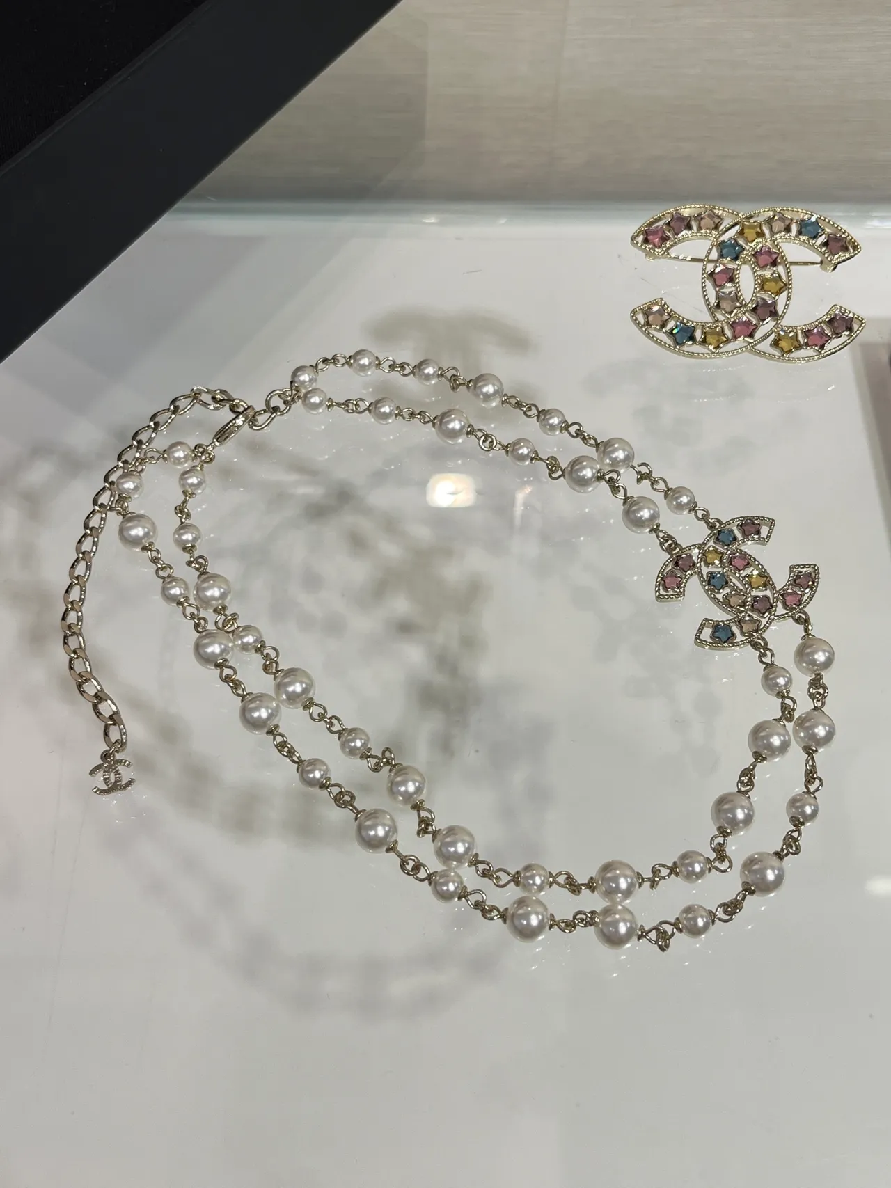 Chanel Pearl and Chain Crystal CC Pendant Necklace 4