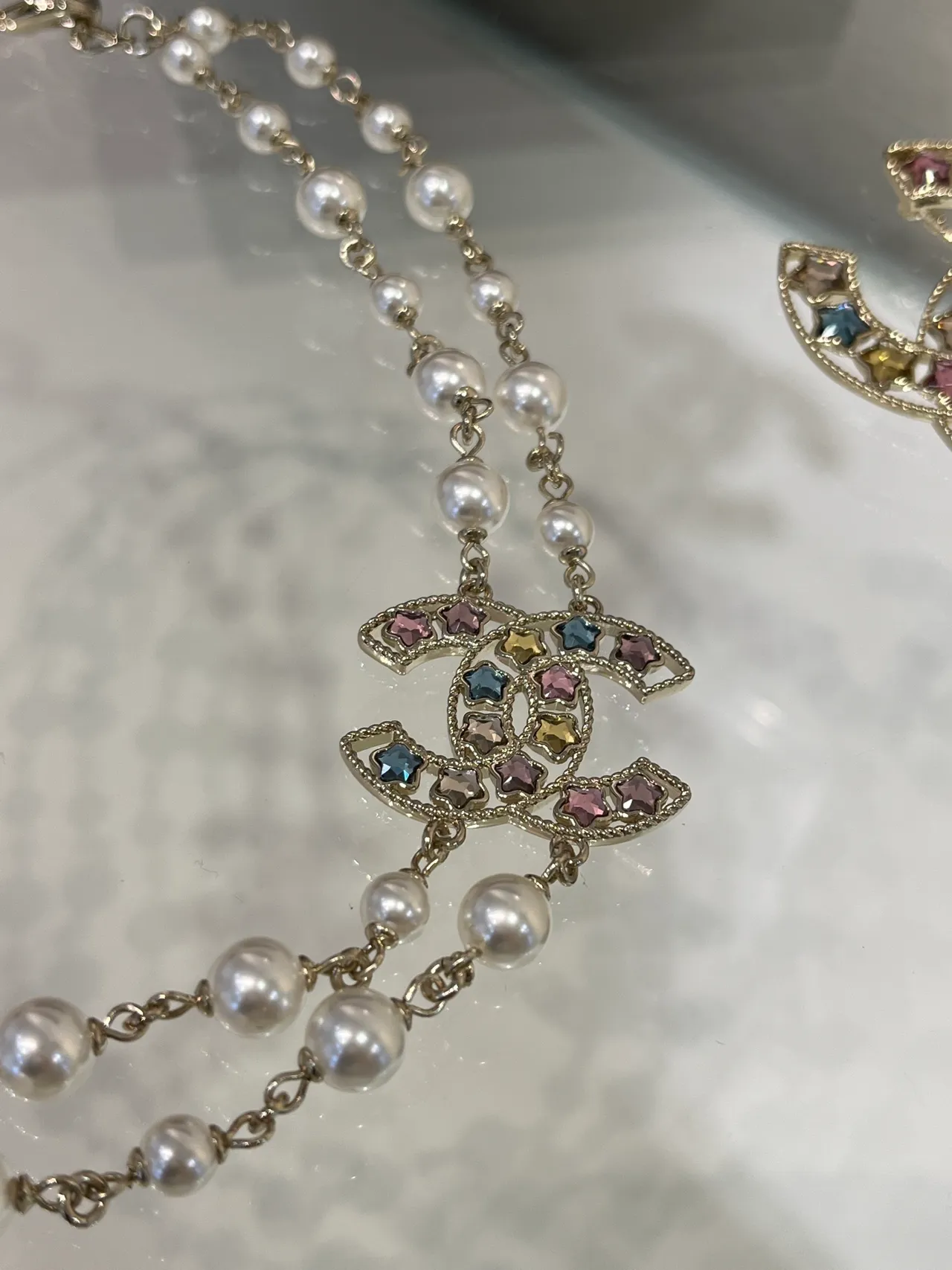 Chanel Pearl and Chain Crystal CC Pendant Necklace 5