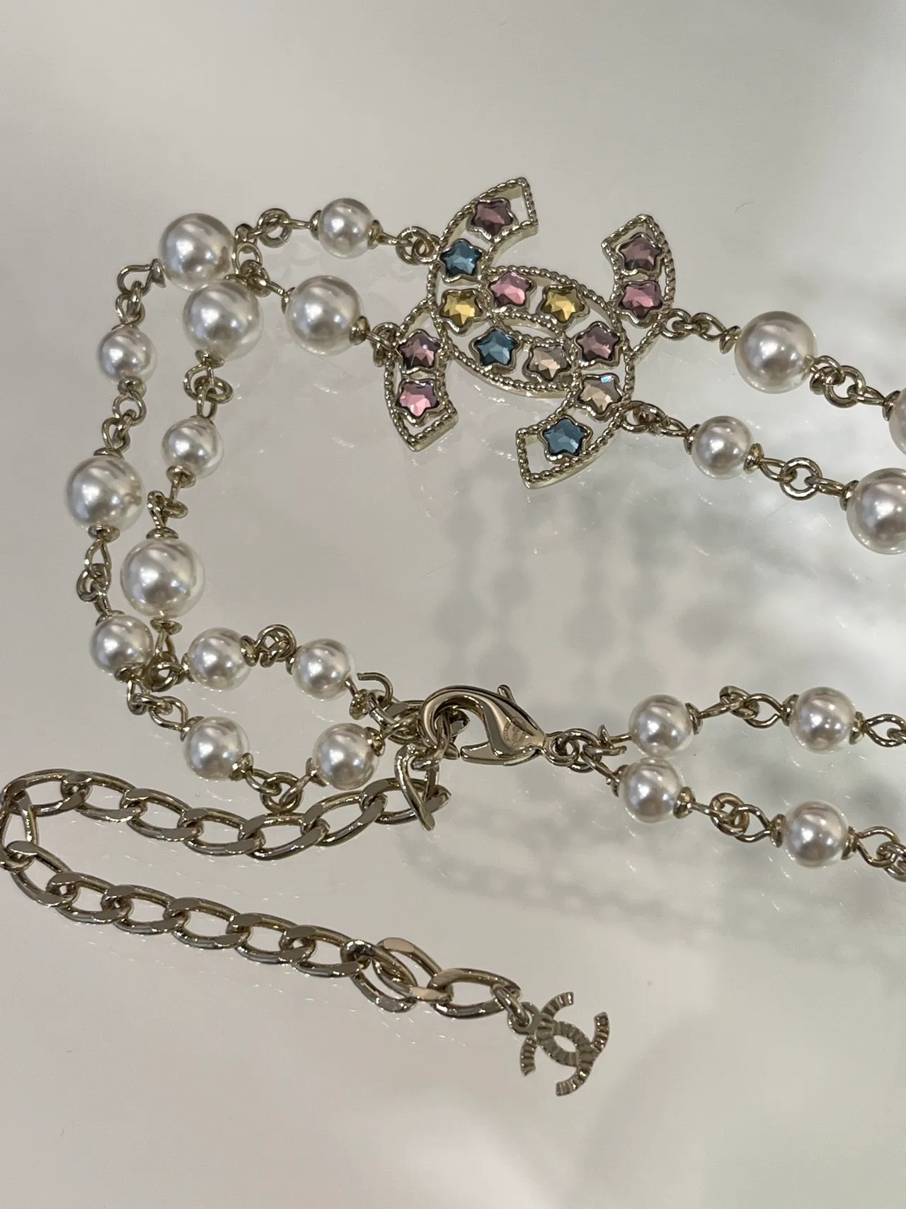 Chanel Pearl and Chain Crystal CC Pendant Necklace 8