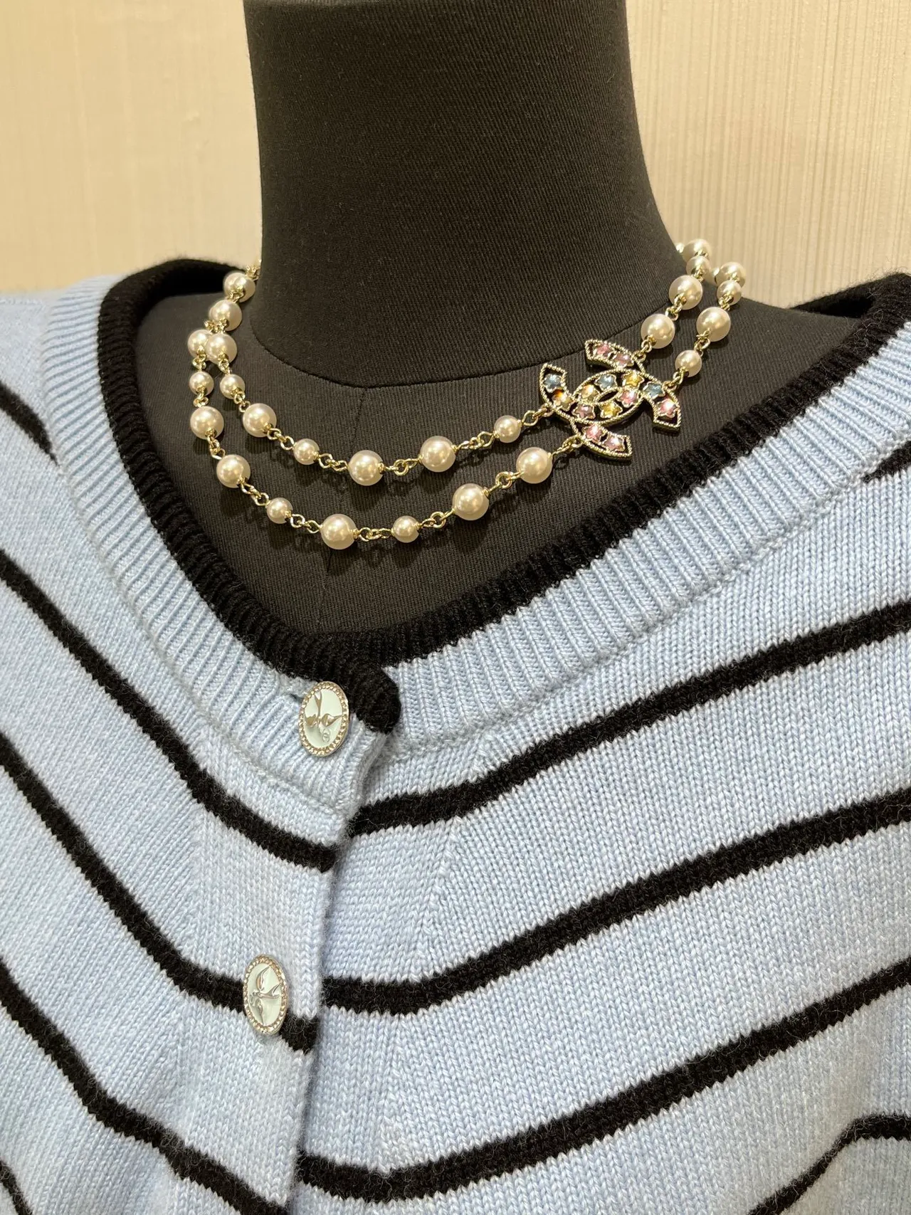 Chanel Pearl and Chain Crystal CC Pendant Necklace 9