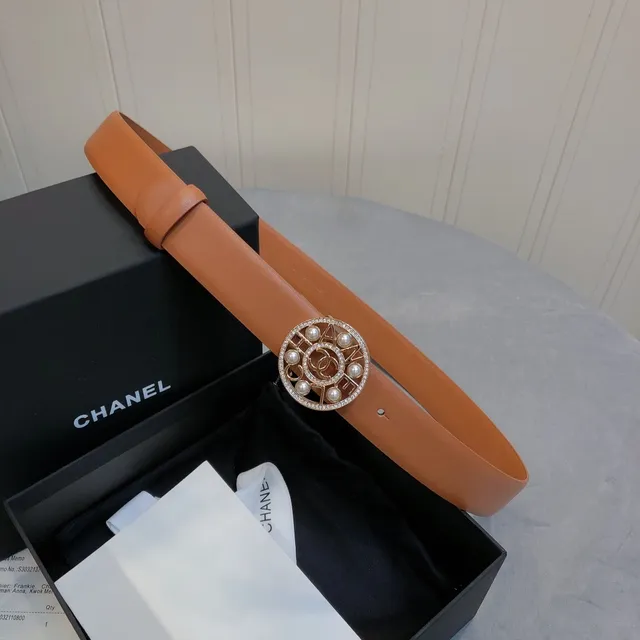Chanel Pearl CC Buckle Tan Leather Belt 3