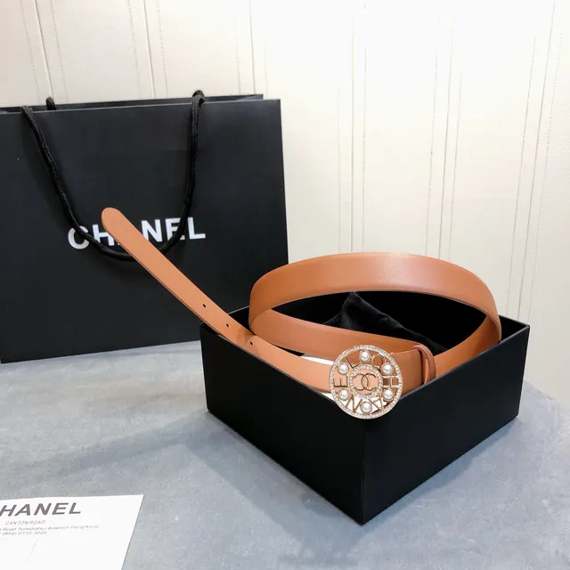 Chanel Pearl CC Buckle Tan Leather Belt 4