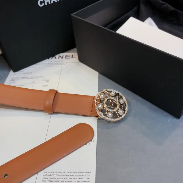 Chanel Pearl CC Buckle Tan Leather Belt 5