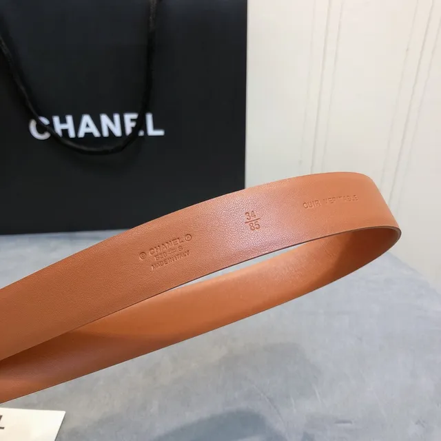 Chanel Pearl CC Buckle Tan Leather Belt 6