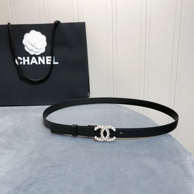 Chanel Pearl-Embellished CC Belt Black White Crystal-Accented Leather Belt 3