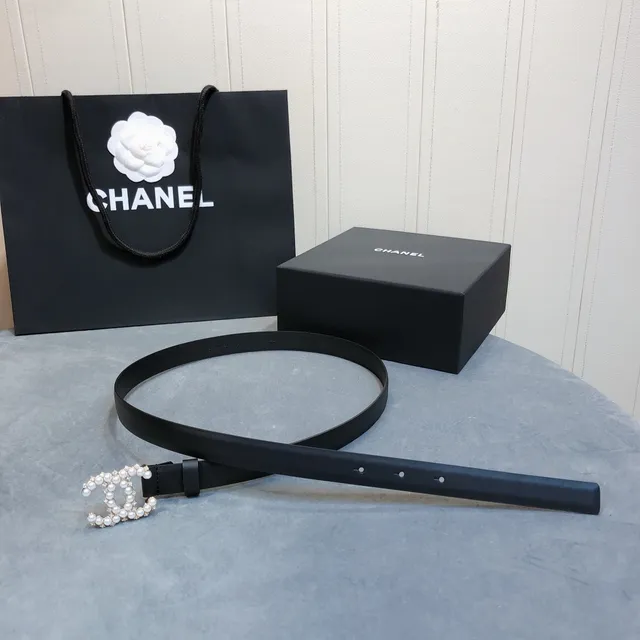 Chanel Pearl-Embellished CC Belt Black White Crystal-Accented Leather Belt 4