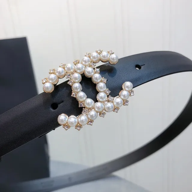 Chanel Pearl-Embellished CC Belt Black White Crystal-Accented Leather Belt 5